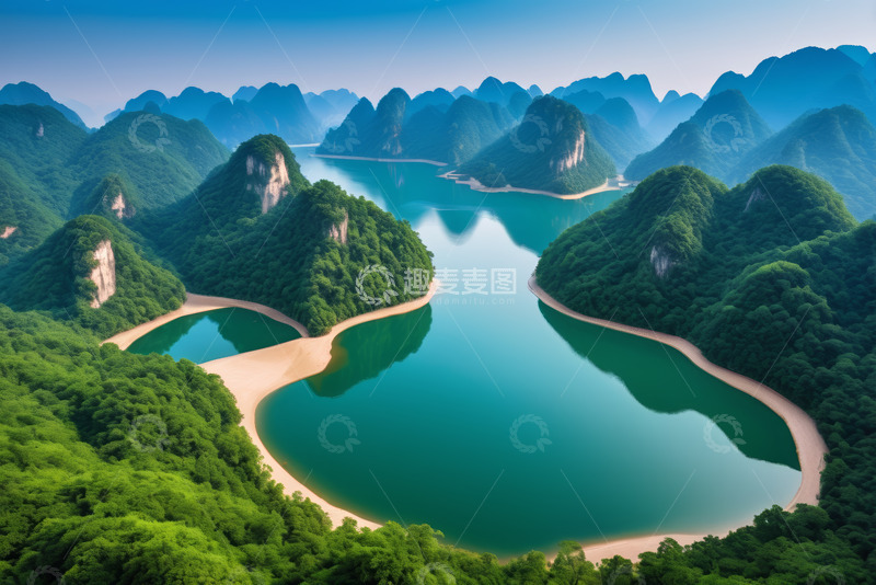 高清大图下载【趣麦麦图】山水相依的自然风景航拍