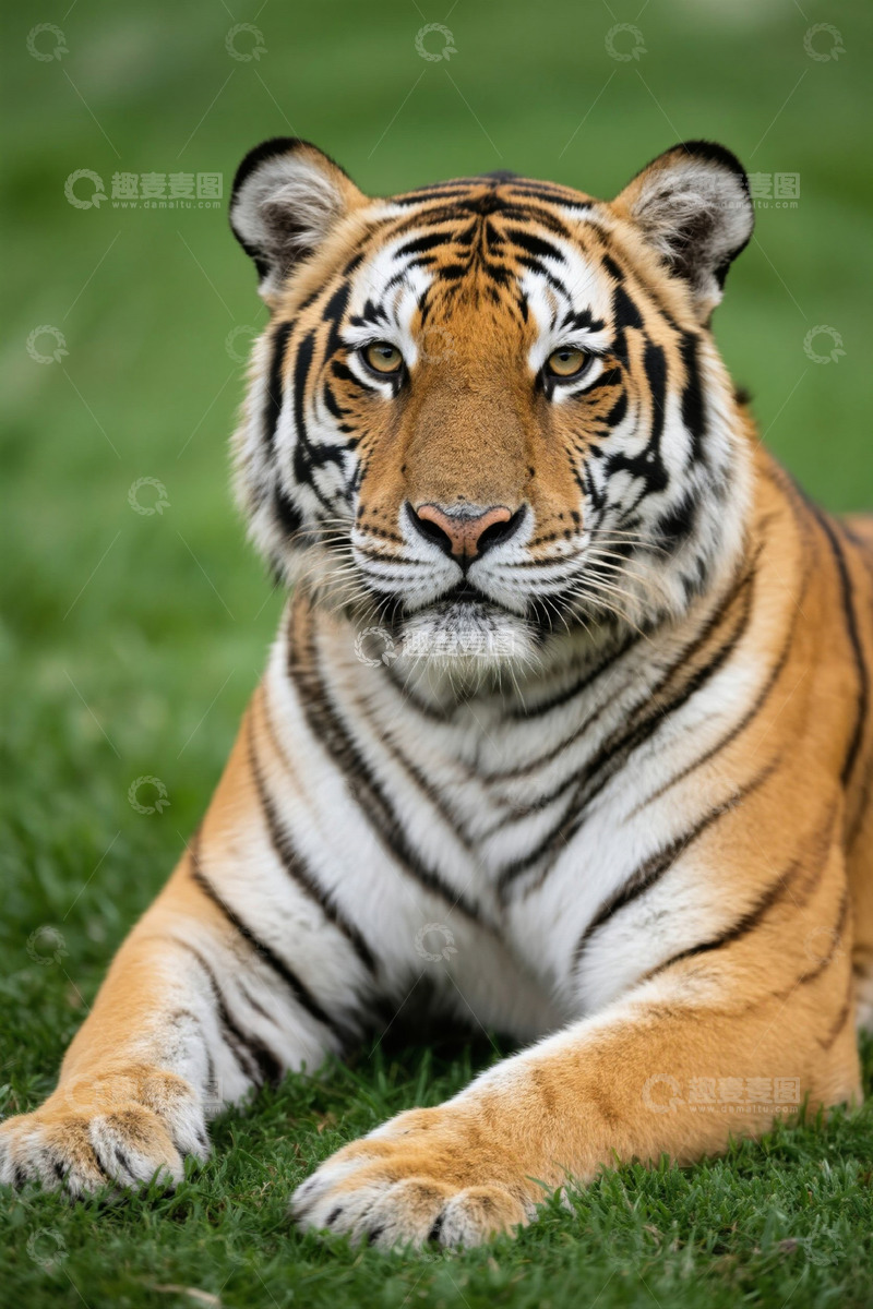 高清大图下载【趣麦麦图】趴卧在草地上的老虎特写