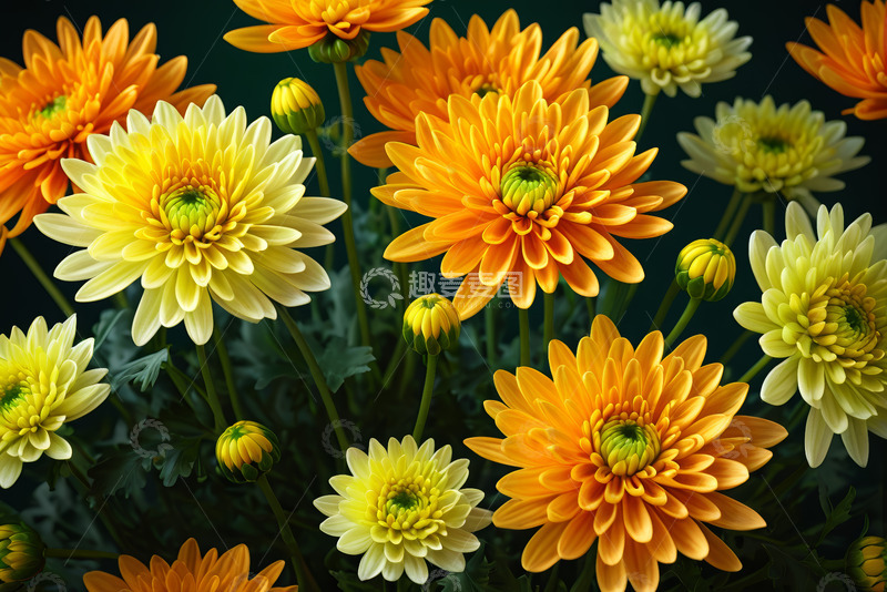 高清大图下载【趣麦麦图】黄橙菊花特写素材