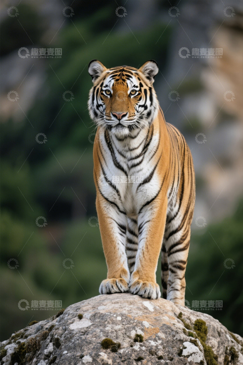 高清大图下载【趣麦麦图】岩石上站立的老虎特写