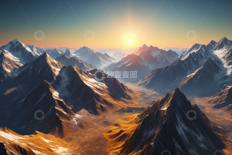 高清大图下载【趣麦麦图】日出时分连绵山脉自然风光