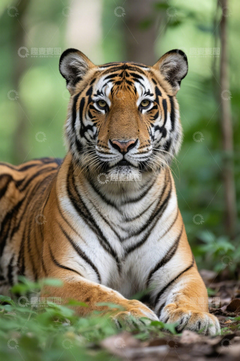高清大图下载【趣麦麦图】森林中休憩的老虎