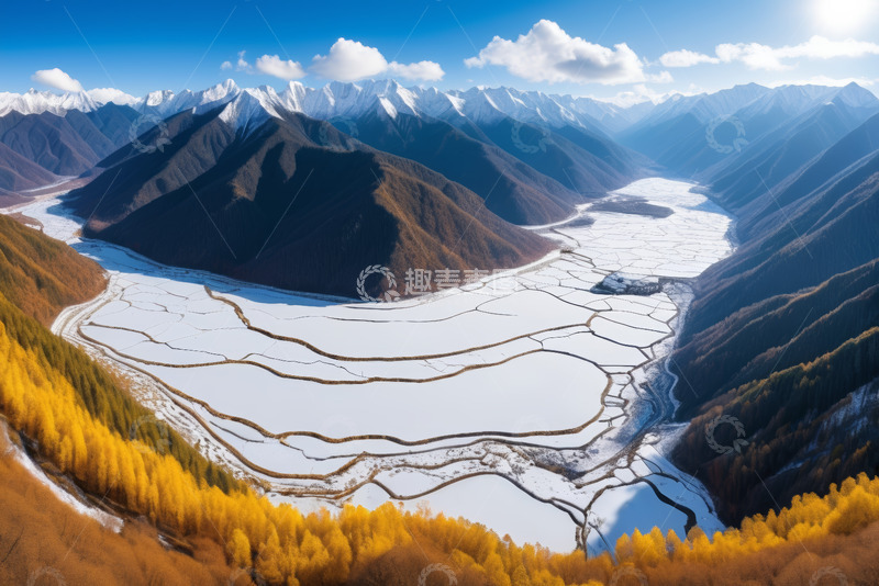 高清大图下载【趣麦麦图】山间河谷雪景自然风光