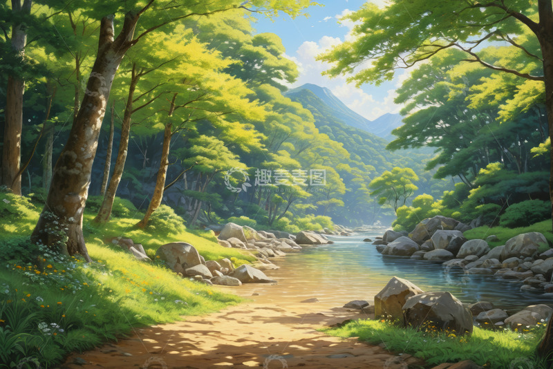 高清大图下载【趣麦麦图】森林中溪边的自然风光