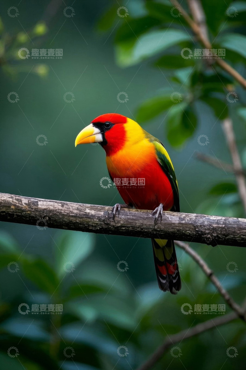 高清大图下载【趣麦麦图】彩色鸟儿栖息于树枝画面