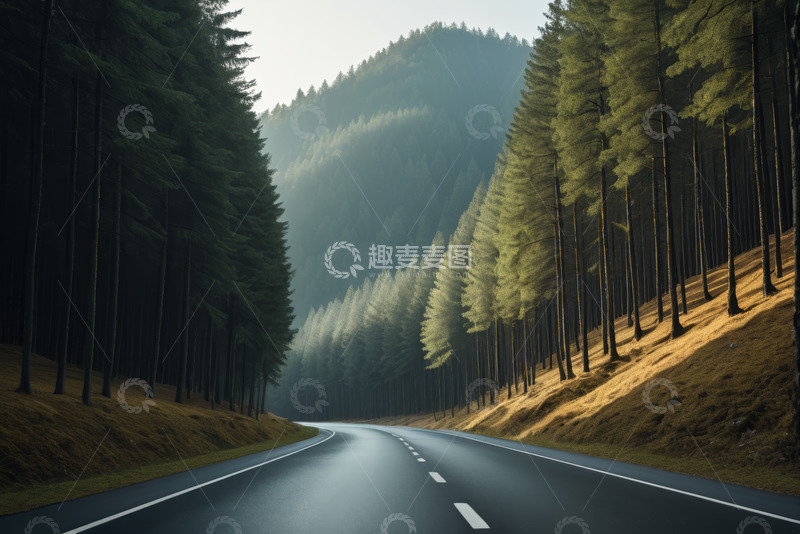高清大图下载【趣麦麦图】森林中的蜿蜒道路