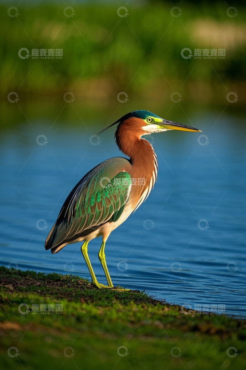 高清大图下载【趣麦麦图】水边站立的绿鹭特写