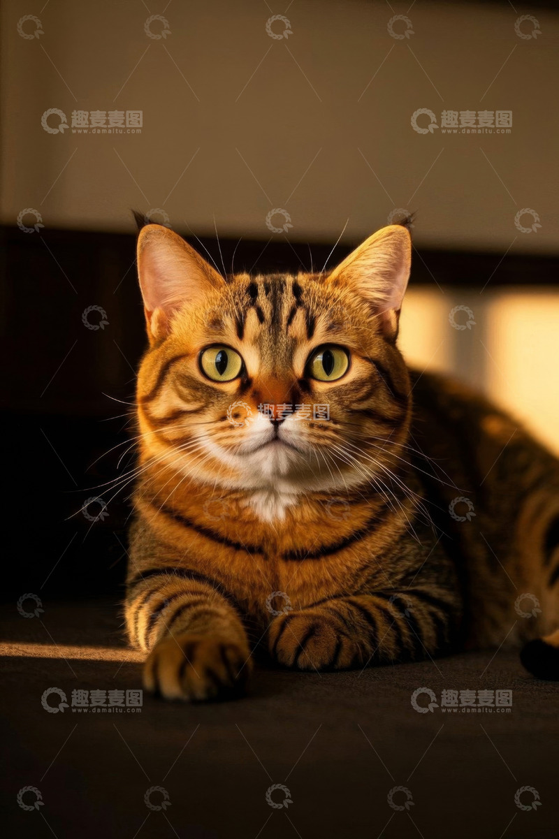 高清大图下载【趣麦麦图】趴在室内的虎斑猫