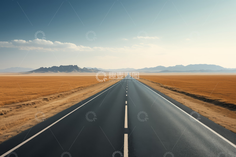 高清大图下载【趣麦麦图】空旷道路延伸至远方的自然景观