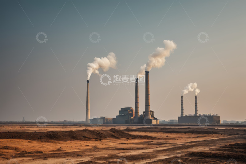 高清大图下载【趣麦麦图】工业区烟囱排放烟雾场景