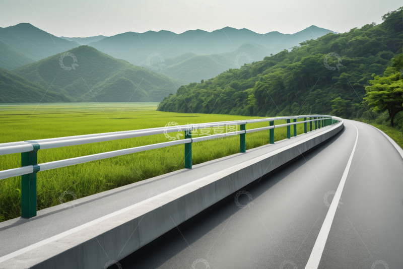 高清大图下载【趣麦麦图】山间公路旁绿野风景