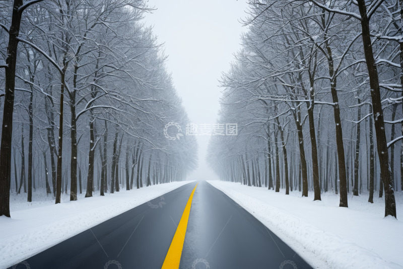 高清大图下载【趣麦麦图】雪后林间公路自然景观