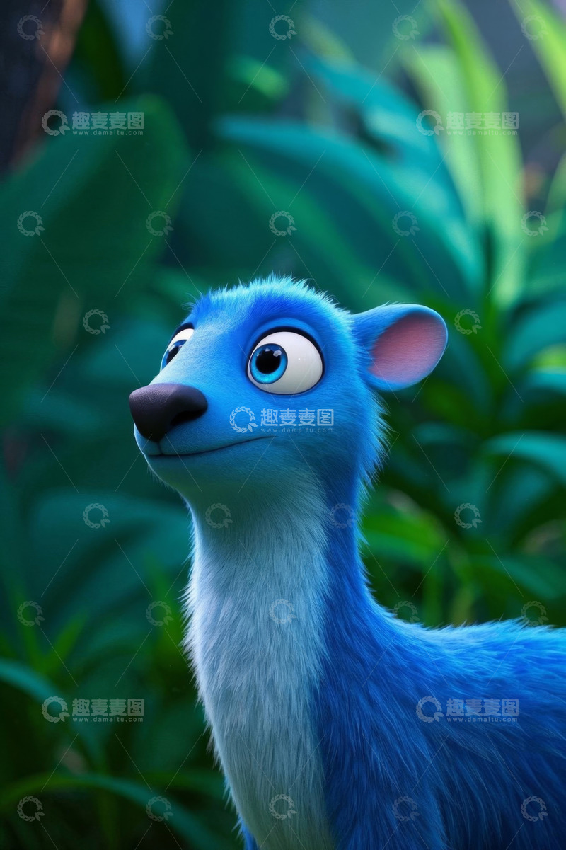 高清大图下载【趣麦麦图】蓝色卡通动物森林场景