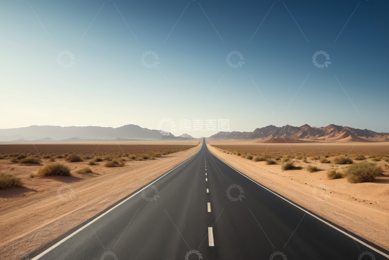 高清大图下载【趣麦麦图】沙漠中的笔直公路景观