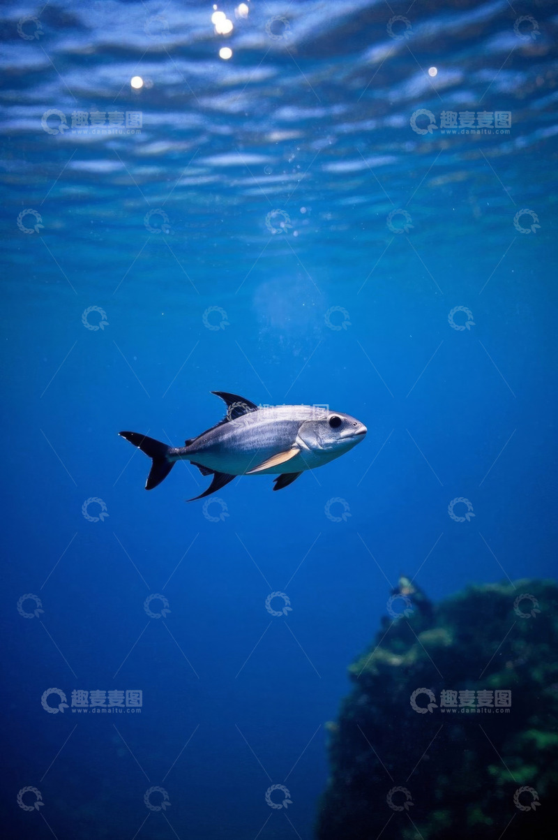 高清大图下载【趣麦麦图】海洋中独自游动的鱼
