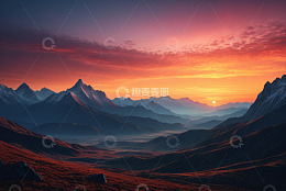 壮丽山脉日出全景