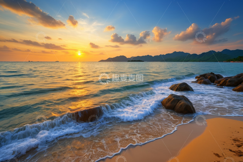 高清大图下载【趣麦麦图】海滩日落海景