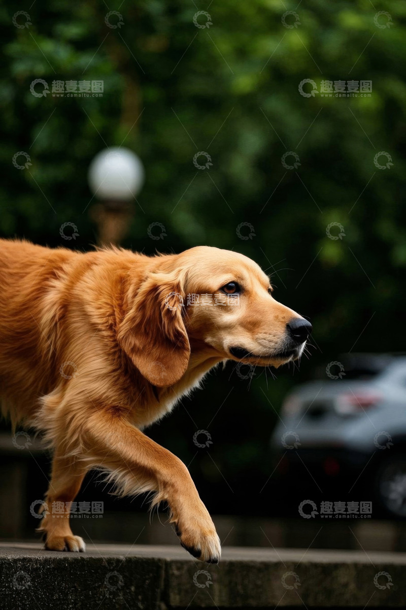 高清大图下载【趣麦麦图】户外行走的金毛犬