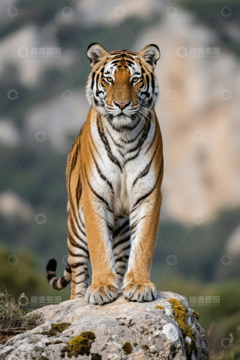 高清大图下载【趣麦麦图】岩石上站立的老虎特写