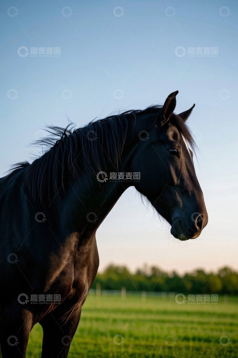 高清大图下载【趣麦麦图】草原上的黑色骏马特写
