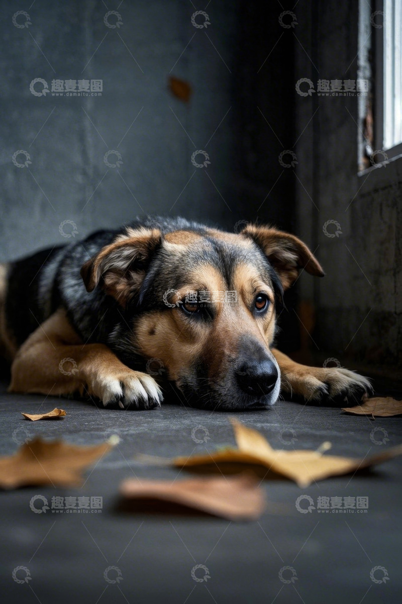 高清大图下载【趣麦麦图】趴在室内地面的狗