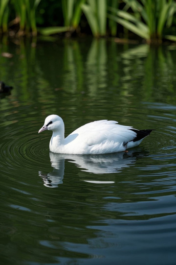 白鸭在池塘中悠然游动