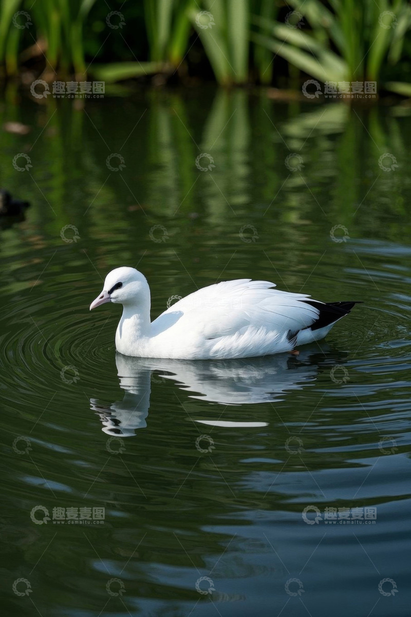 高清大图下载【趣麦麦图】白鸭在池塘中悠然游动