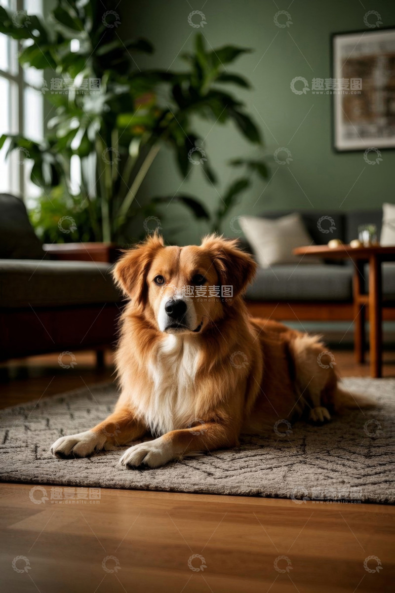 高清大图下载【趣麦麦图】居家宠物狗安静趴坐室内