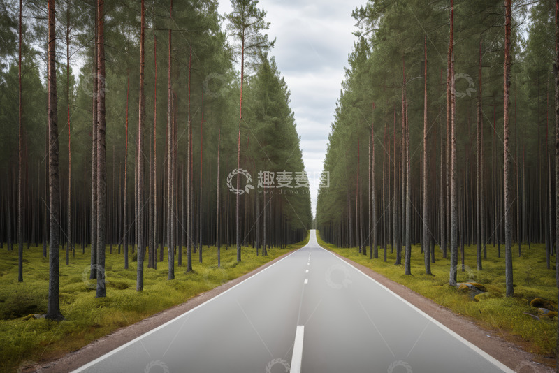 高清大图下载【趣麦麦图】林间笔直道路自然风光