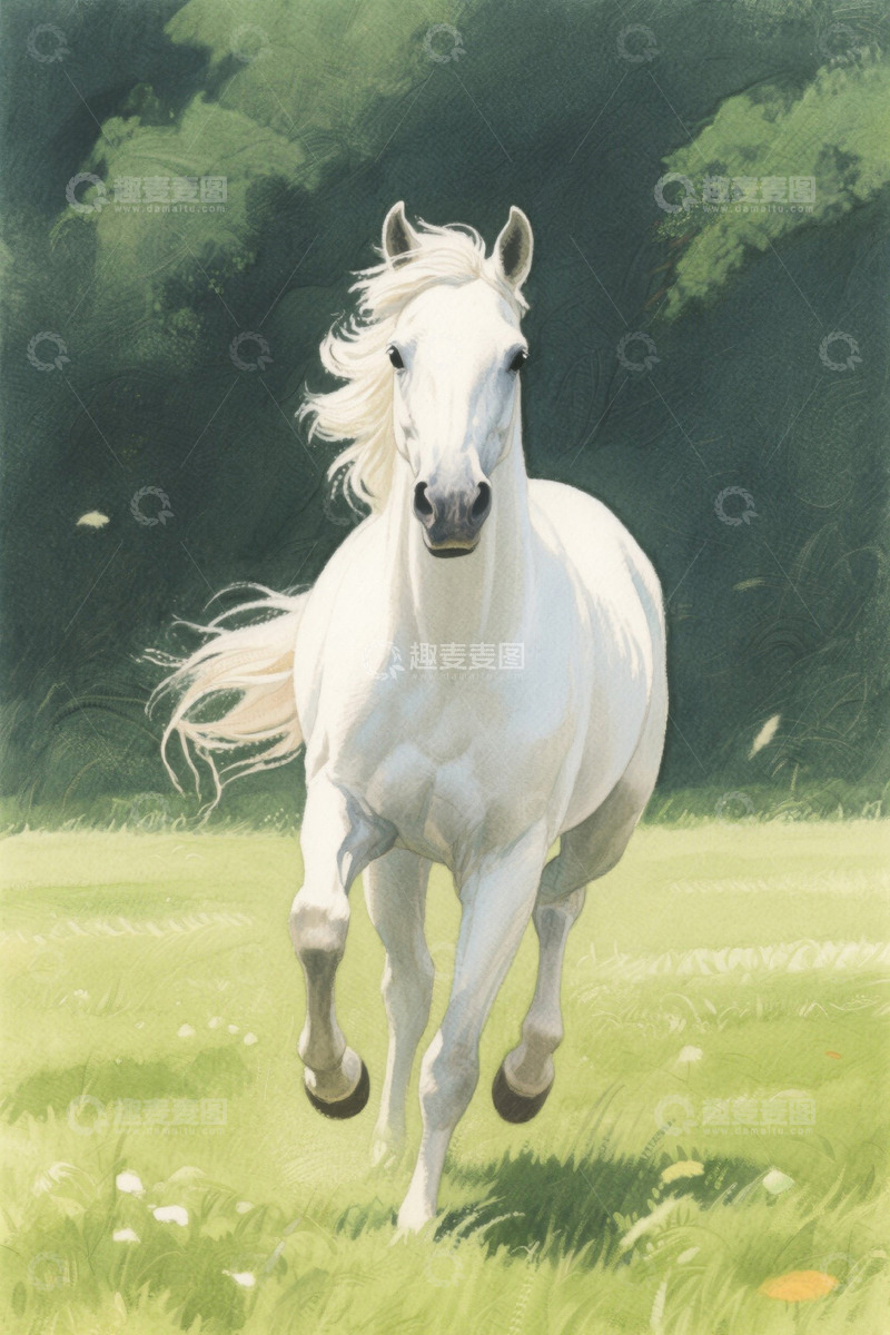 高清大图下载【趣麦麦图】草原上奔跑的白色骏马