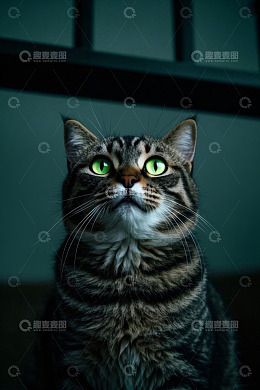绿眼斑纹猫抬头凝望