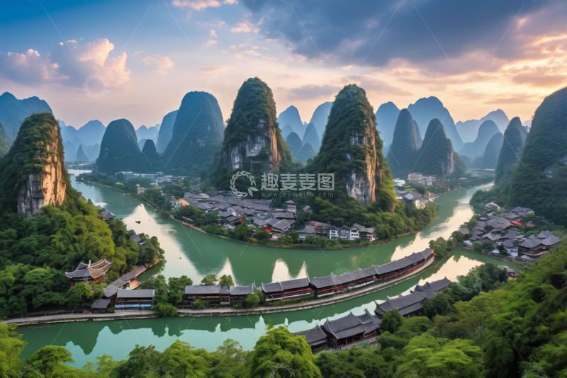 高清大图下载【趣麦麦图】桂林阳朔山水风光全景