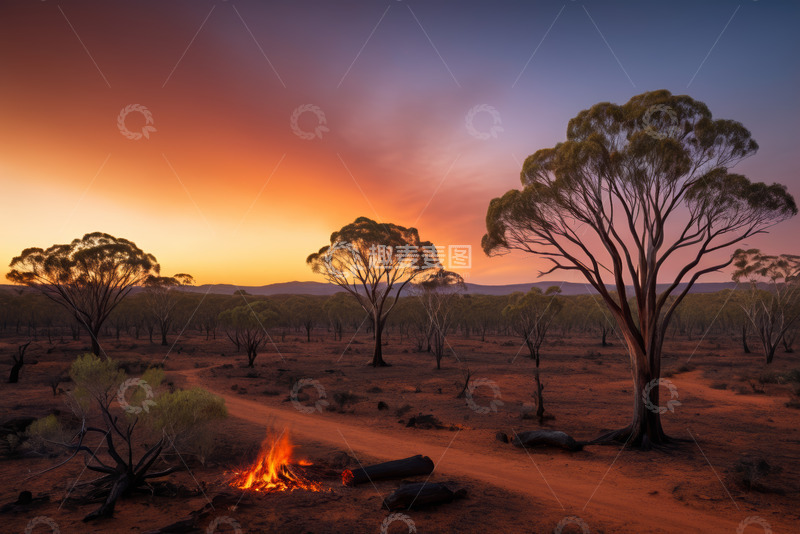 高清大图下载【趣麦麦图】澳大利亚沙漠黄昏篝火景观