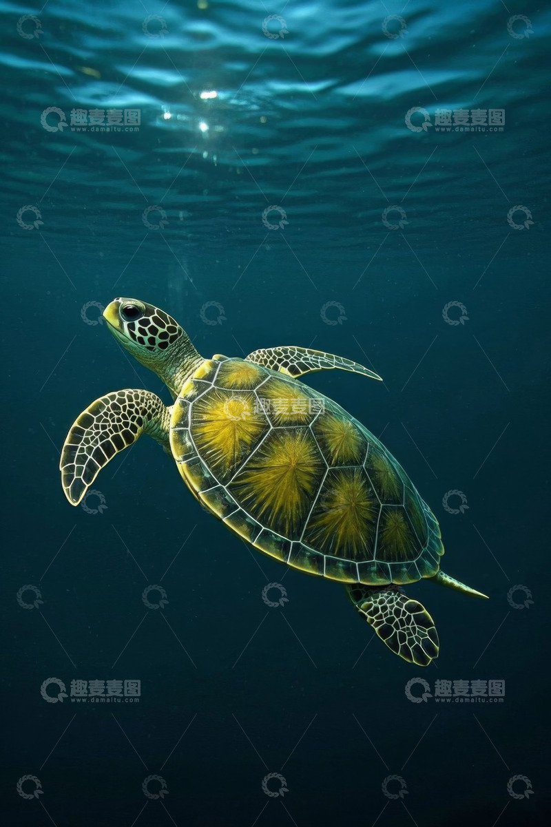 高清大图下载【趣麦麦图】海洋中游泳的海龟
