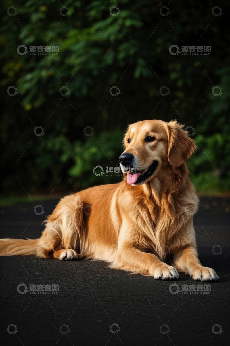 高清大图下载【趣麦麦图】户外趴卧的金毛犬