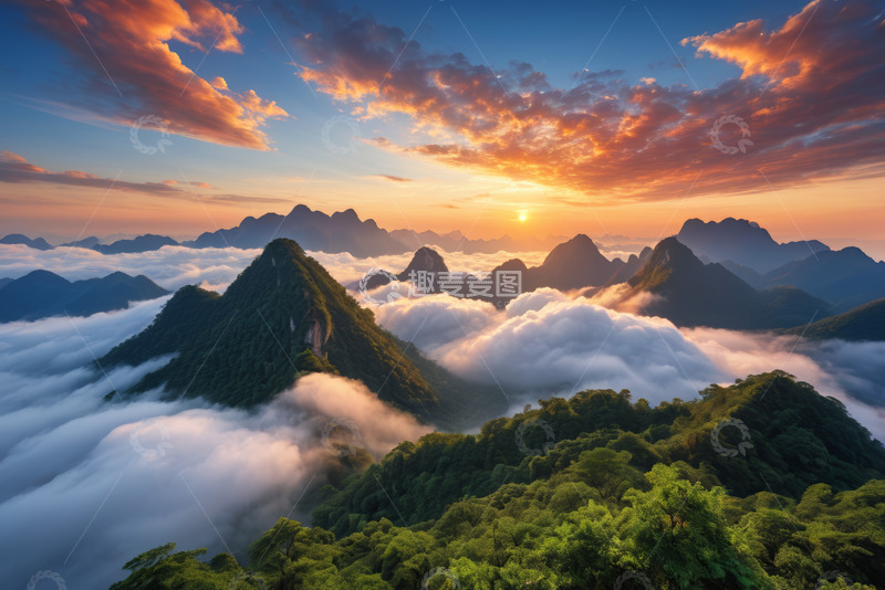 高清大图下载【趣麦麦图】山间日出云海自然风光