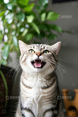 张嘴竖耳的狸花猫特写
