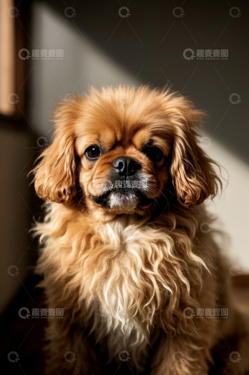 高清大图下载【趣麦麦图】室内毛发蓬松的小狗特写