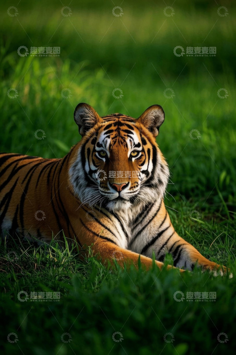 高清大图下载【趣麦麦图】草地上休憩的老虎