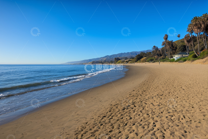 高清大图下载【趣麦麦图】海边沙滩与远山景观