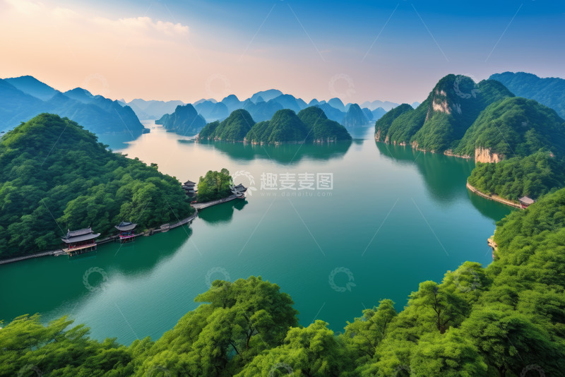 高清大图下载【趣麦麦图】山水相依的自然风光全景