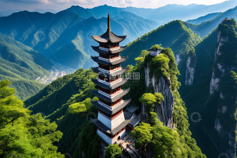 高清大图下载【趣麦麦图】山间古塔风景