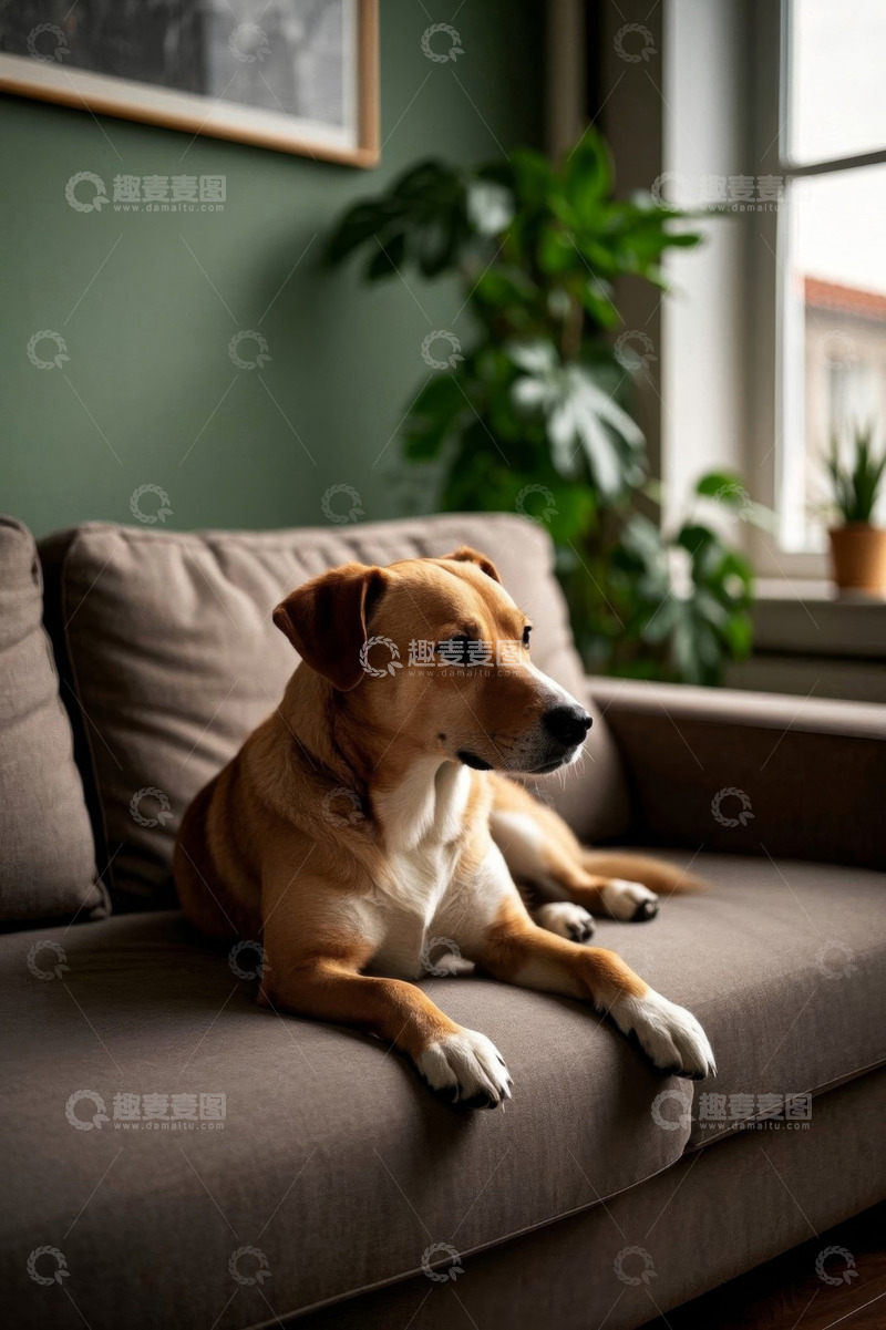 高清大图下载【趣麦麦图】宠物狗闲适地趴在沙发上