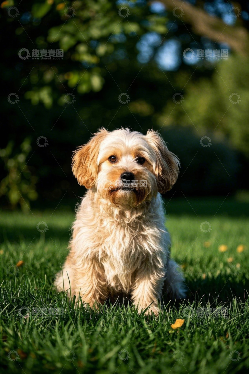 高清大图下载【趣麦麦图】草地上坐着的可爱小狗