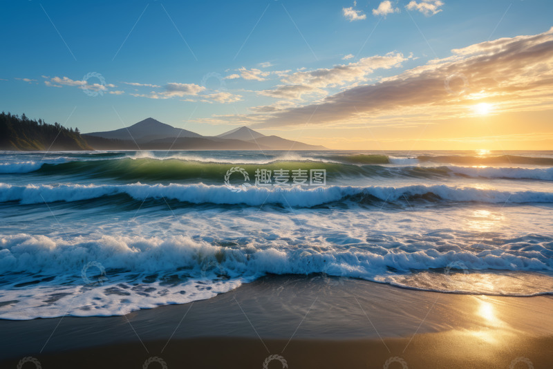 高清大图下载【趣麦麦图】海滩日落海浪景观