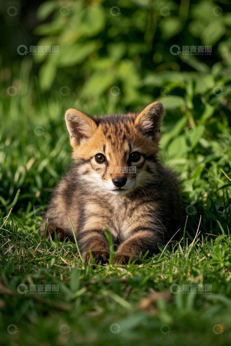 高清大图下载【趣麦麦图】草地上的小豹猫