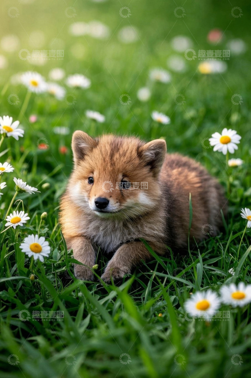 高清大图下载【趣麦麦图】草地上的可爱小狐狸