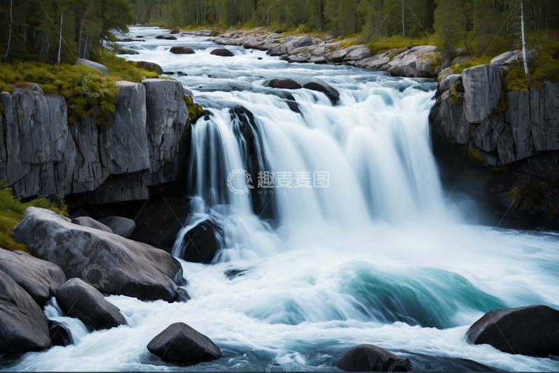 高清大图下载【趣麦麦图】山间瀑布与森林自然景观