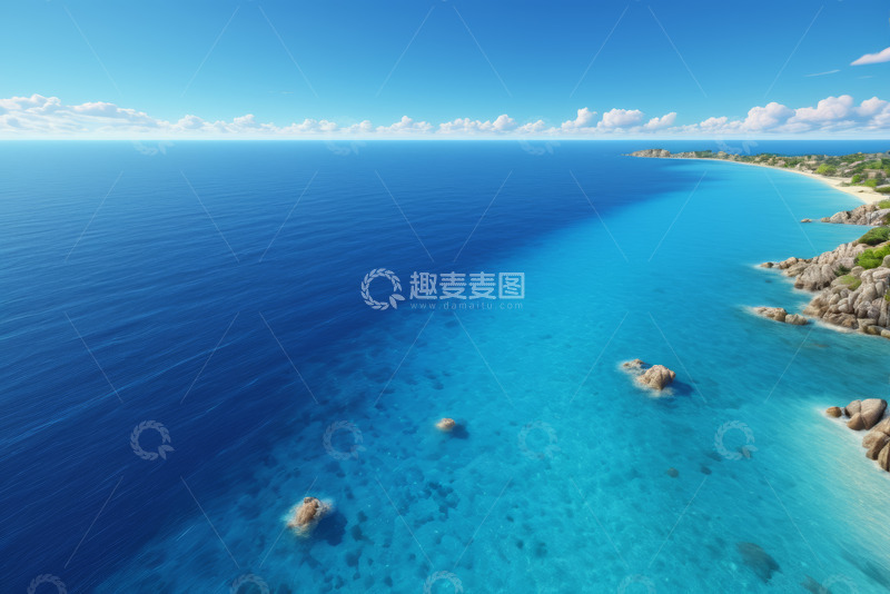 高清大图下载【趣麦麦图】俯瞰蓝色海洋与海滩景观