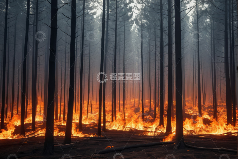 高清大图下载【趣麦麦图】森林中熊熊燃烧的火焰景象